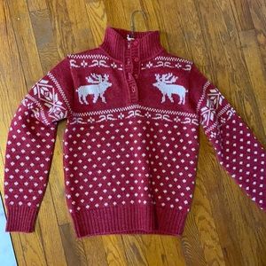 Vintage 80s Genesis Red Holiday Reindeer Intarsia Knit Collar Sweater